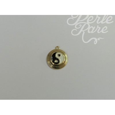 Pendentif en émail, plaqué en alliage d'or clair avec Yin Yang  (1 pce)