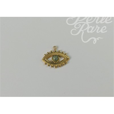 Pendentif œil en acier inoxydable avec perle en turquoise - Plaqué or (1 pce)