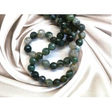 Ronde 8 - Agate mousse naturelle, ronde à facettes - (10 pces)