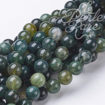 Ronde 8 - Agate mousse naturelle - Vert (10 pces)