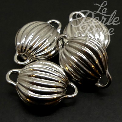 Fermoir - Aimant Ovale Strié - Blanc argenté - Rhodium - 1 pce