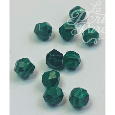 Perles de malachite synthétique, taillées à facettes - (10 pces)