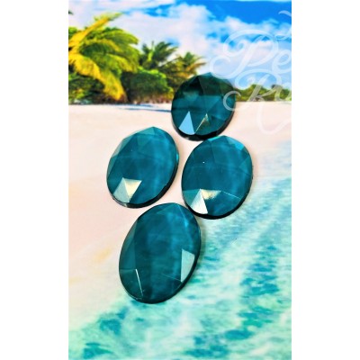 Cabochon ovale en verre facetté Emeraude (2pces)