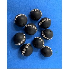 Ronde 12 - Agate naturelle Noir opaque-strass (1 pce)