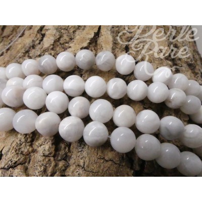 Ronde 8 - Agate naturelle fou blanc (10 pces)