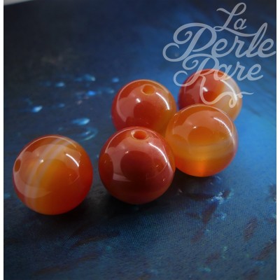 Ronde 10 - Agate naturelle rayée orange-rouge (5 pces)
