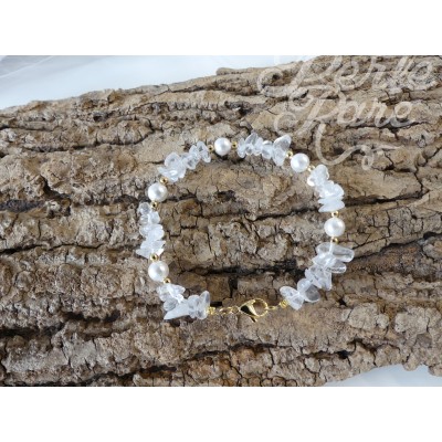 Bracelets en perles de cristal de quartz naturel, nacre et laiton (1 pce)