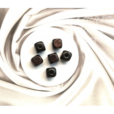 Perle cube en bois naturel teinté - (10 pces)