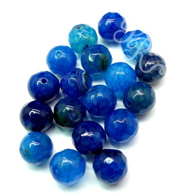 Ronde 10 - Agate naturelle teint facette bleu canard (5 pces)