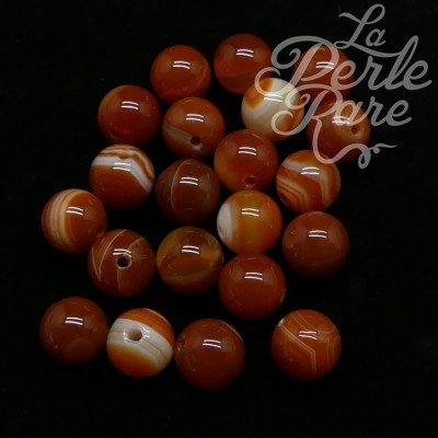 Ronde 8 - Agate naturelle rayée orange-rouge (10 pces)