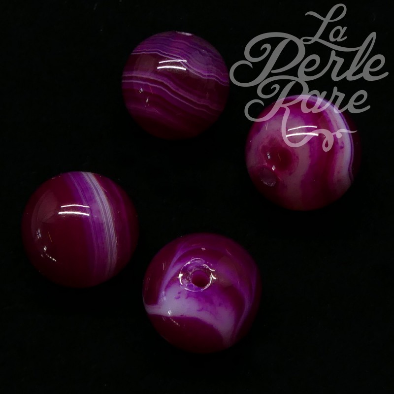 Perles pierre naturelle agate striée 10mm rose/prune