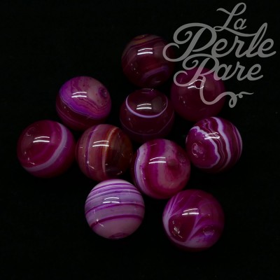 Ronde 14 - Agate naturelle rayée rose foncé (3 pces)
