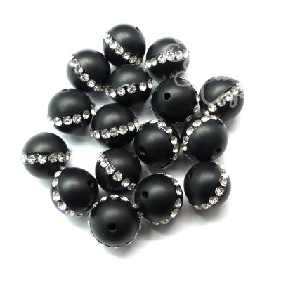 Ronde 10 - Agate naturelle noir strass (2 pces)