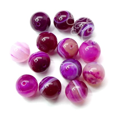 Ronde 10 - Agate naturelle rayée Rose foncé (5 pces)