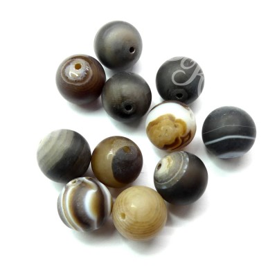 Ronde 12 - Agate naturelle rayée Coconutbrown (5 pces)