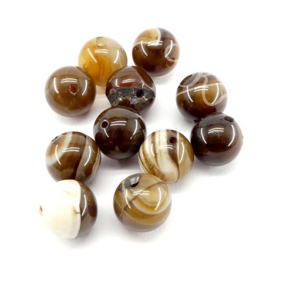 Ronde 12 - Agate naturelle rayée teint café (5 pces)